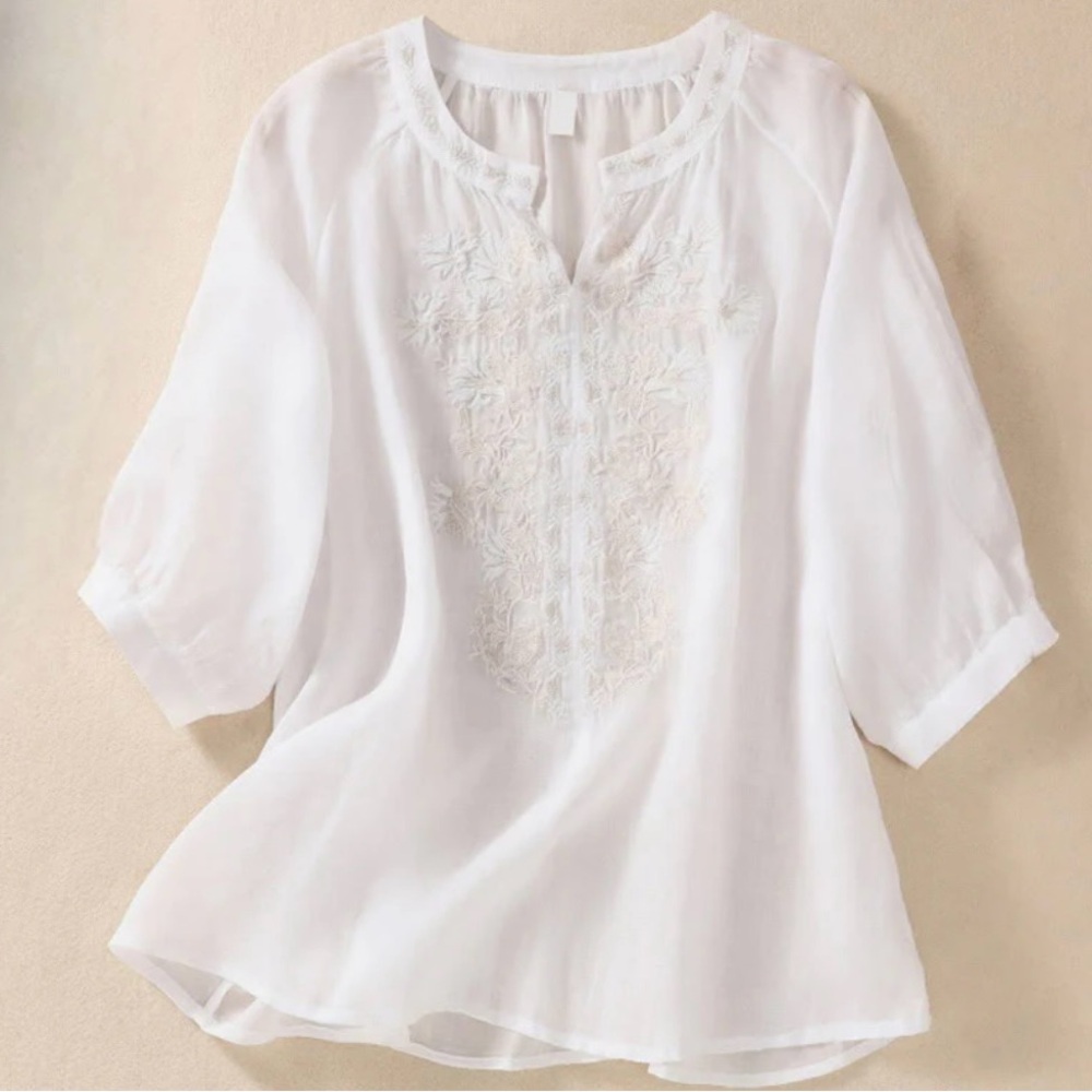 Elegant White Embroidered Women's Top
